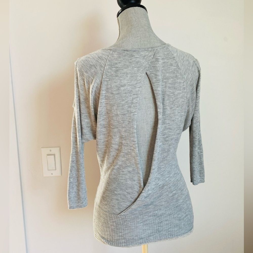 Y2K Guess Heather Gray Knit Top Open Back Shoulder Cashmere Blend XS Balletcore